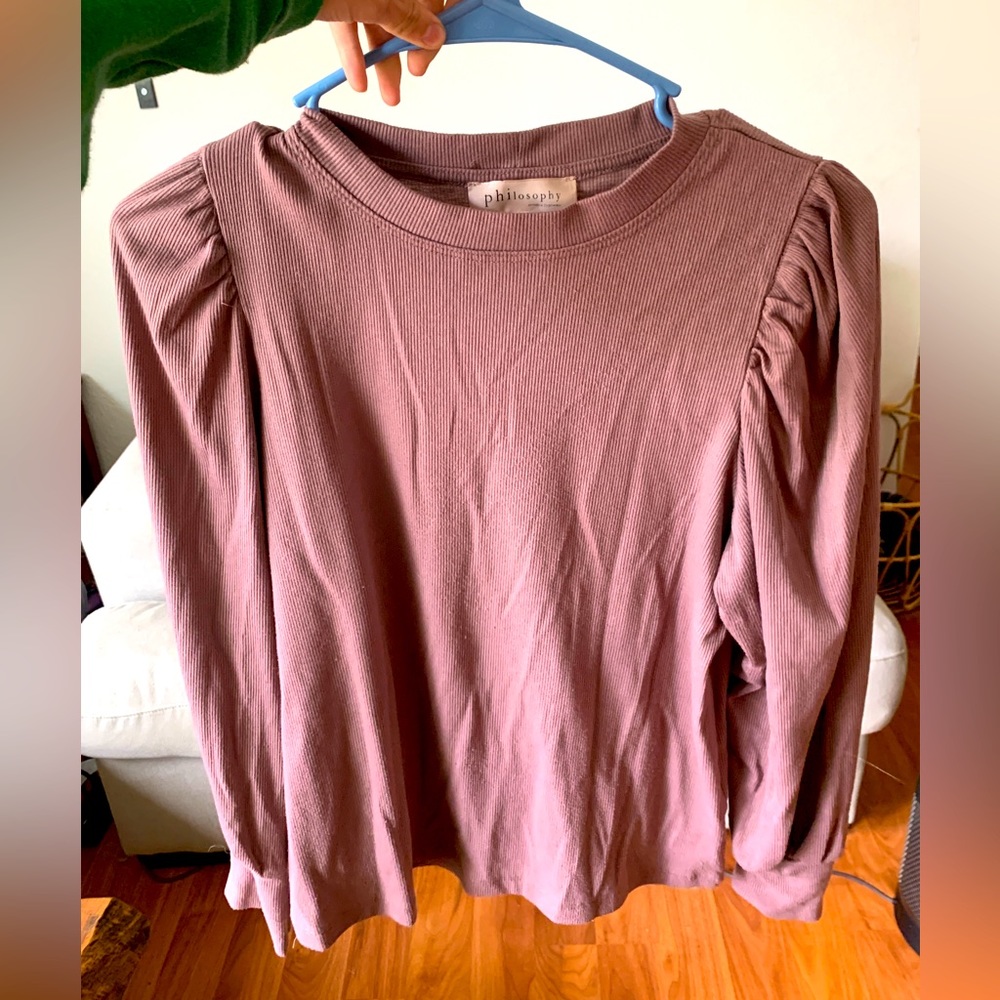 Philosophy long sleeve with cute shoulder ruffles.